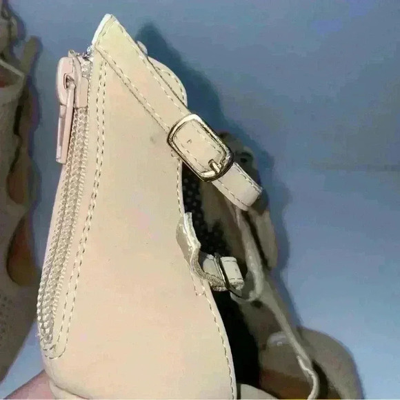 NEW Qupid Gladiator lace up nude peep toe mesh suede 4.5” heels women size 7 - Picture 11 of 15